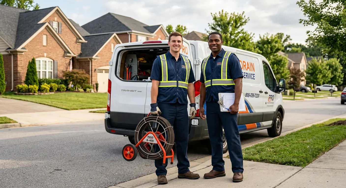 Sewer and drain service team with equipment ready for work in Brookfield
