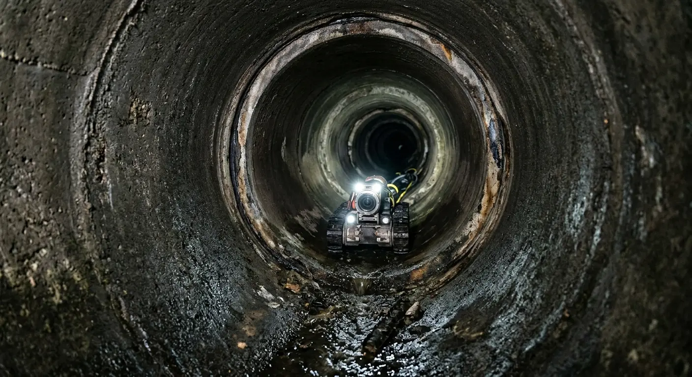 Robotic sewer camera inspecting pipe interior for Sewer Line Cleaning in Brookfield